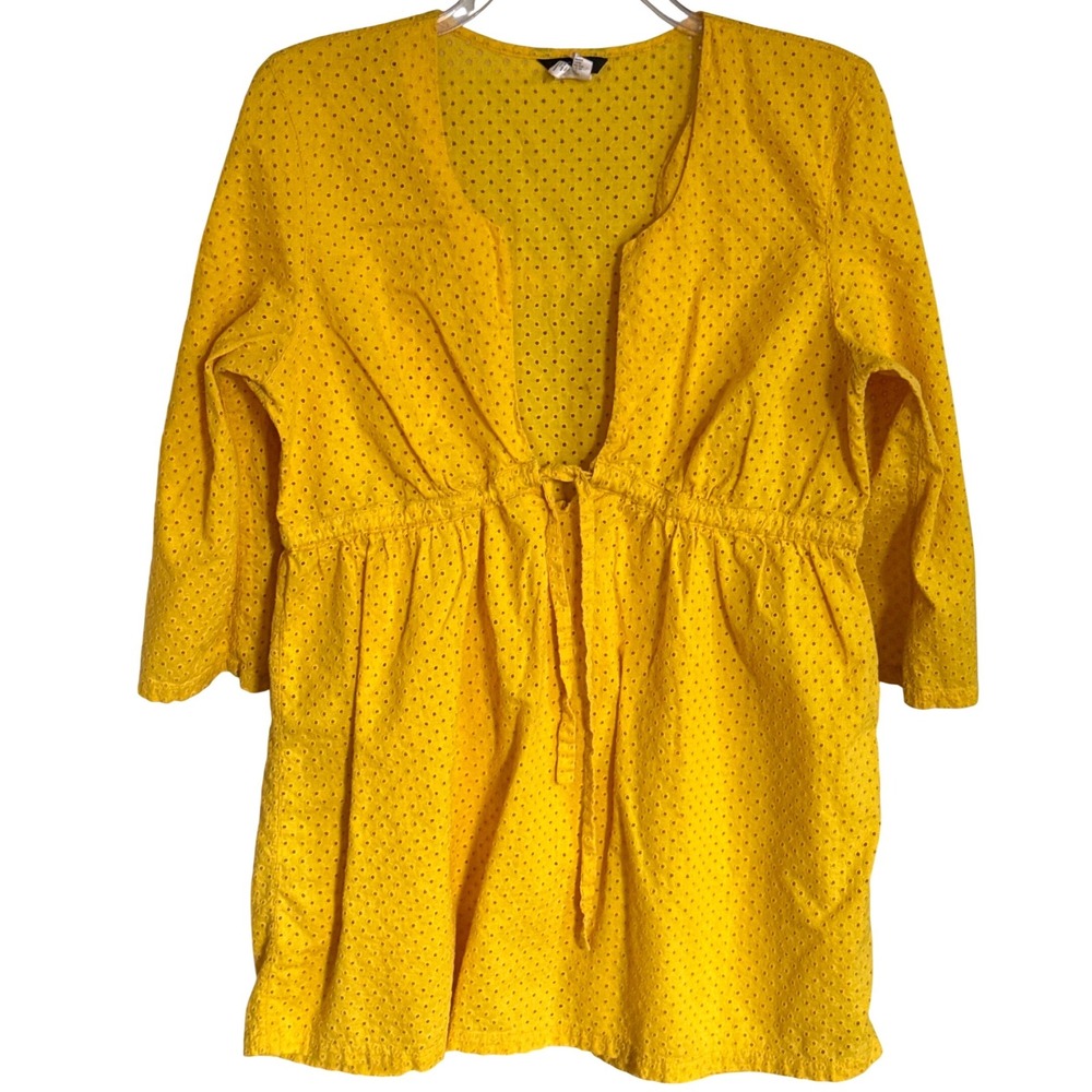 J. Crew Mustard Yellow Eyelet V-Neck Tunic Blouse Cover Up Women's Size‎ M